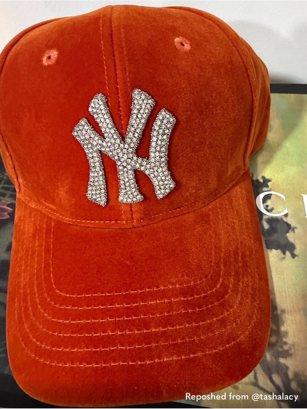 Sparkle NY Logo Suede Baseball Cap - Orange